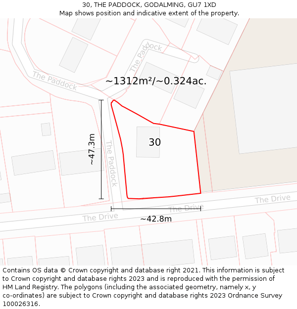 30, THE PADDOCK, GODALMING, GU7 1XD: Plot and title map