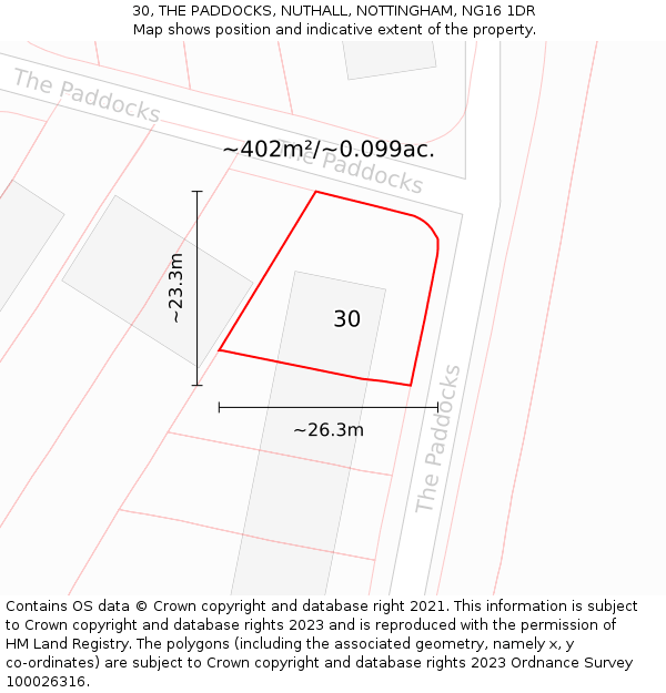 30, THE PADDOCKS, NUTHALL, NOTTINGHAM, NG16 1DR: Plot and title map