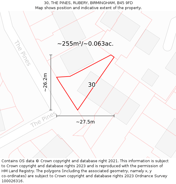 30, THE PINES, RUBERY, BIRMINGHAM, B45 9FD: Plot and title map