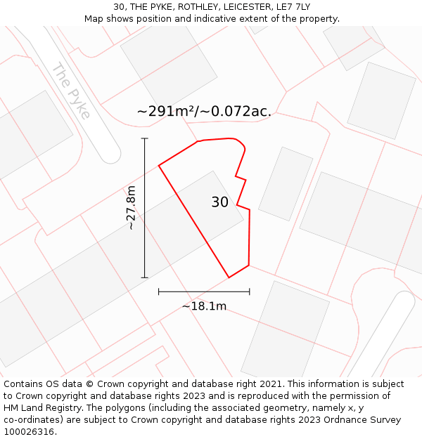 30, THE PYKE, ROTHLEY, LEICESTER, LE7 7LY: Plot and title map