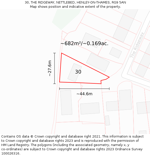 30, THE RIDGEWAY, NETTLEBED, HENLEY-ON-THAMES, RG9 5AN: Plot and title map