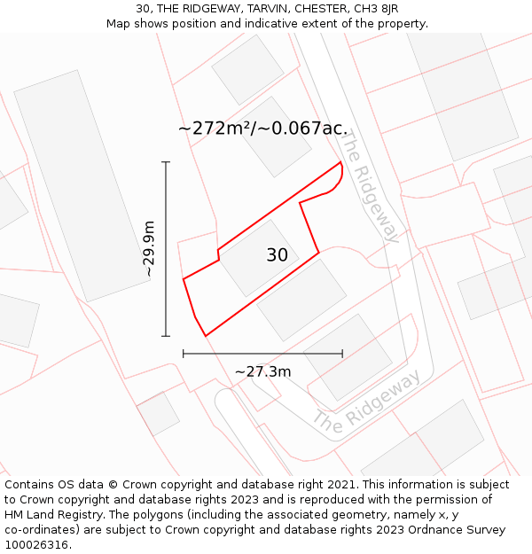 30, THE RIDGEWAY, TARVIN, CHESTER, CH3 8JR: Plot and title map
