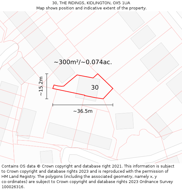 30, THE RIDINGS, KIDLINGTON, OX5 1UA: Plot and title map
