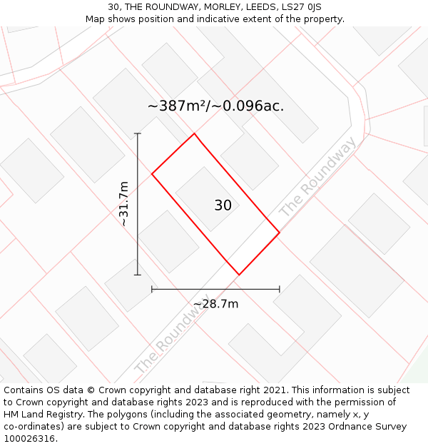 30, THE ROUNDWAY, MORLEY, LEEDS, LS27 0JS: Plot and title map