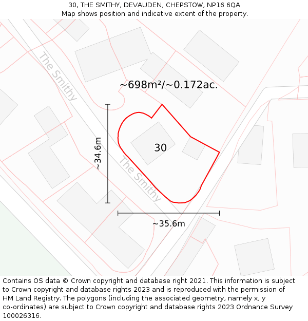 30, THE SMITHY, DEVAUDEN, CHEPSTOW, NP16 6QA: Plot and title map