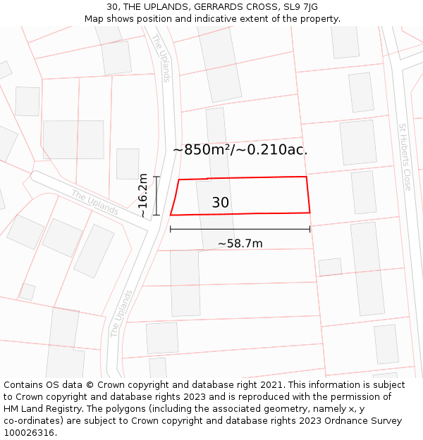 30, THE UPLANDS, GERRARDS CROSS, SL9 7JG: Plot and title map