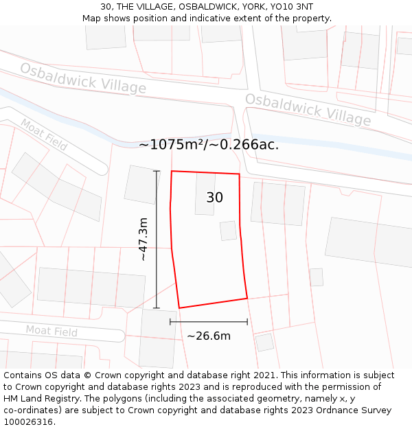 30, THE VILLAGE, OSBALDWICK, YORK, YO10 3NT: Plot and title map