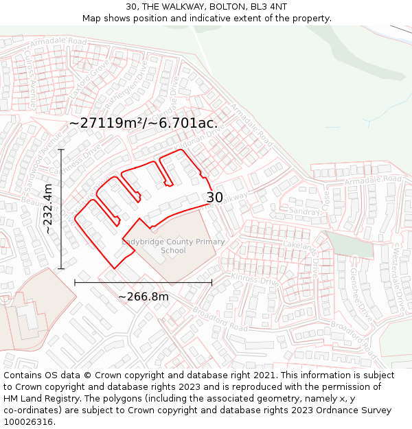 30, THE WALKWAY, BOLTON, BL3 4NT: Plot and title map