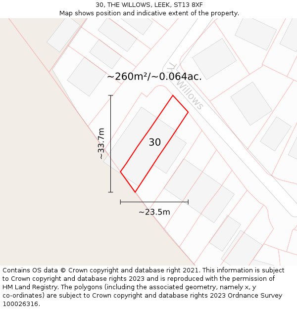 30, THE WILLOWS, LEEK, ST13 8XF: Plot and title map