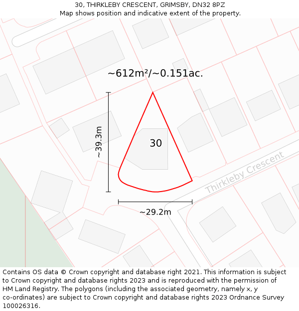 30, THIRKLEBY CRESCENT, GRIMSBY, DN32 8PZ: Plot and title map