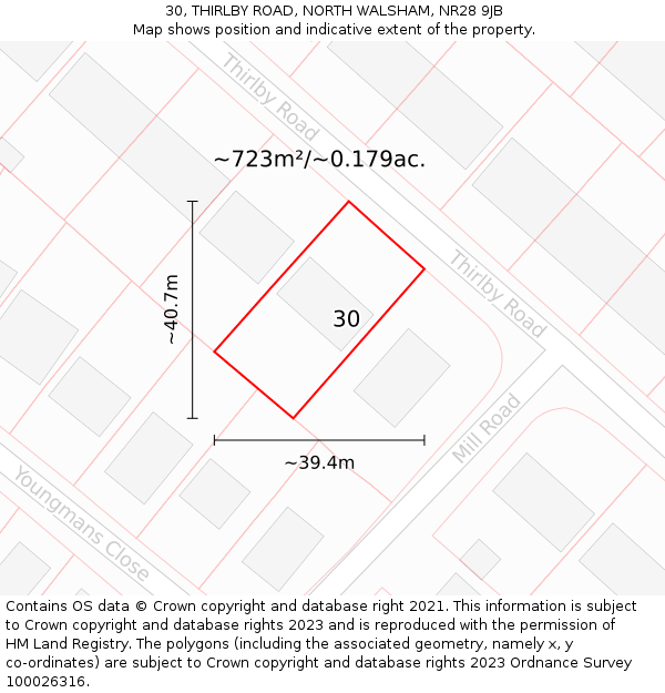30, THIRLBY ROAD, NORTH WALSHAM, NR28 9JB: Plot and title map