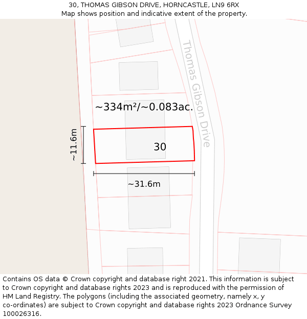 30, THOMAS GIBSON DRIVE, HORNCASTLE, LN9 6RX: Plot and title map