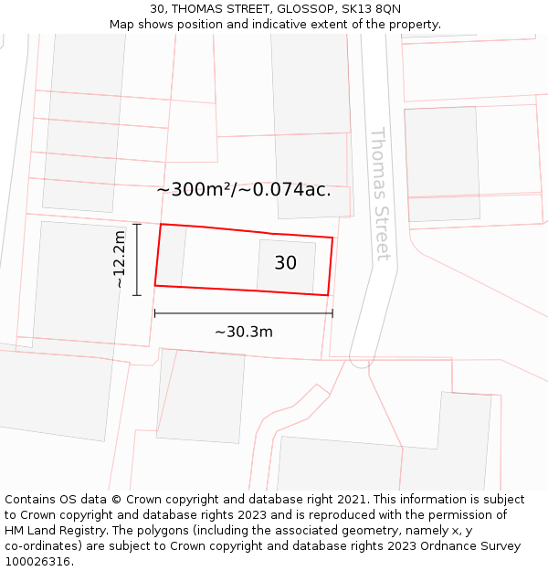 30, THOMAS STREET, GLOSSOP, SK13 8QN: Plot and title map