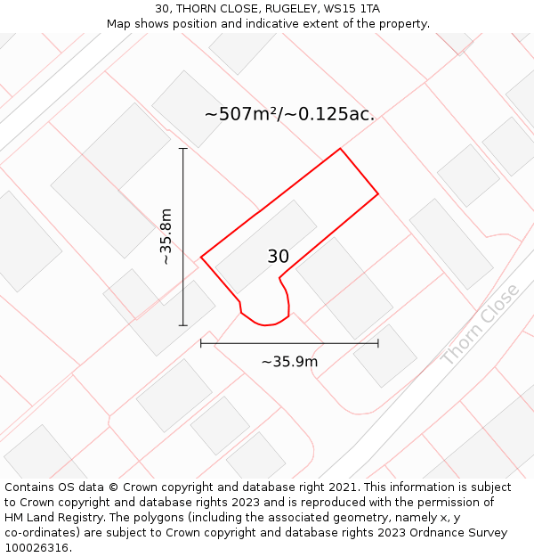 30, THORN CLOSE, RUGELEY, WS15 1TA: Plot and title map