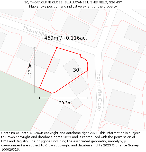 30, THORNCLIFFE CLOSE, SWALLOWNEST, SHEFFIELD, S26 4SY: Plot and title map