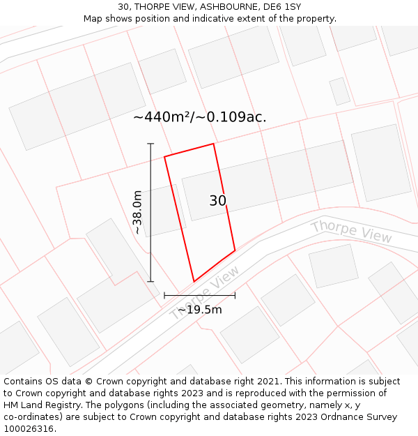 30, THORPE VIEW, ASHBOURNE, DE6 1SY: Plot and title map