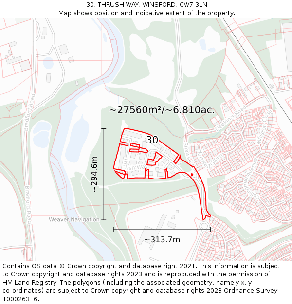 30, THRUSH WAY, WINSFORD, CW7 3LN: Plot and title map