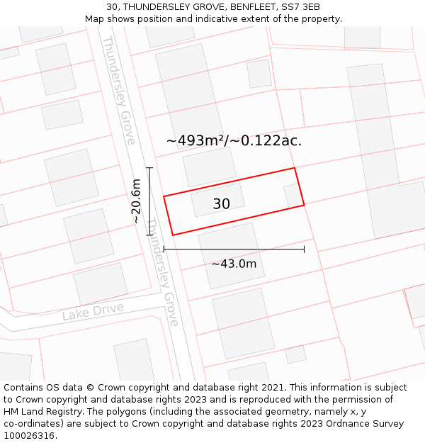 30, THUNDERSLEY GROVE, BENFLEET, SS7 3EB: Plot and title map