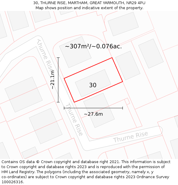 30, THURNE RISE, MARTHAM, GREAT YARMOUTH, NR29 4PU: Plot and title map