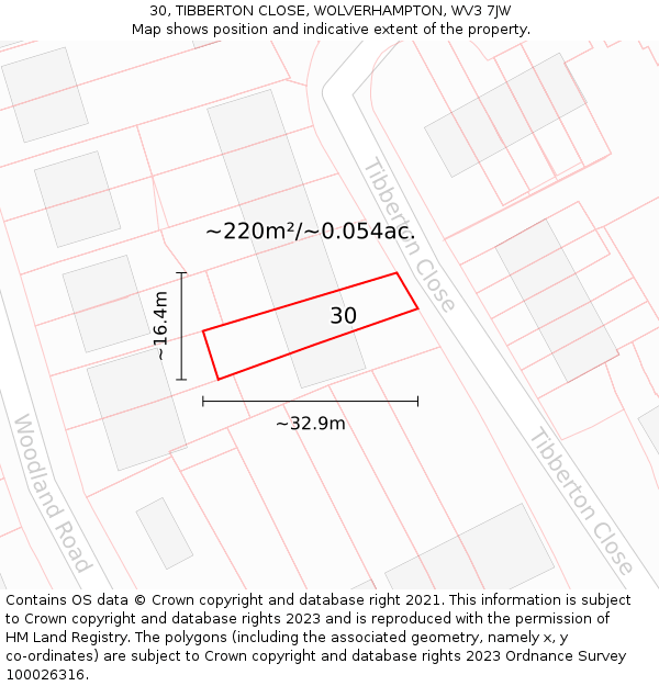 30, TIBBERTON CLOSE, WOLVERHAMPTON, WV3 7JW: Plot and title map