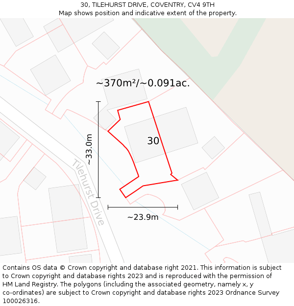 30, TILEHURST DRIVE, COVENTRY, CV4 9TH: Plot and title map