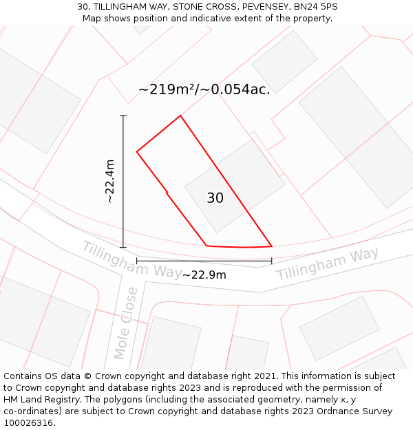 30, TILLINGHAM WAY, STONE CROSS, PEVENSEY, BN24 5PS: Plot and title map