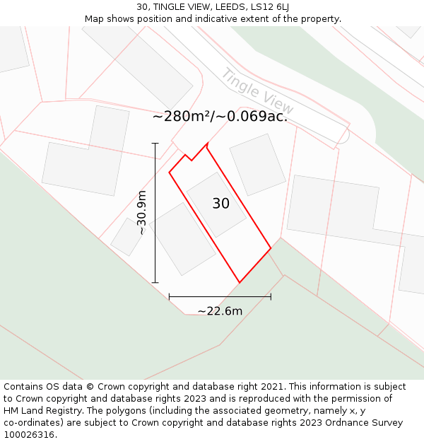 30, TINGLE VIEW, LEEDS, LS12 6LJ: Plot and title map