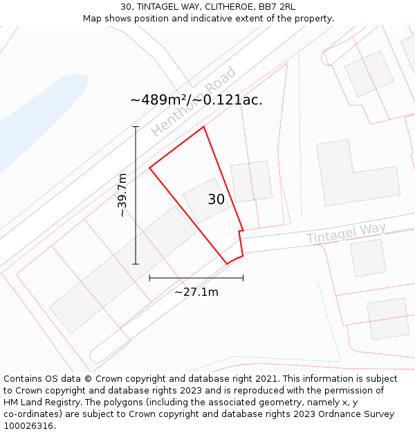 30, TINTAGEL WAY, CLITHEROE, BB7 2RL: Plot and title map
