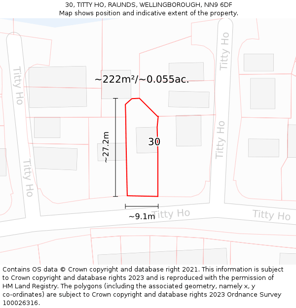 30, TITTY HO, RAUNDS, WELLINGBOROUGH, NN9 6DF: Plot and title map
