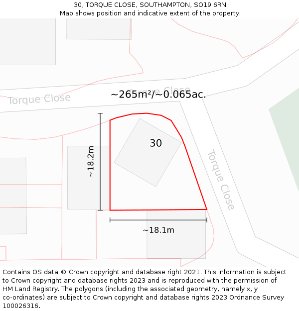 30, TORQUE CLOSE, SOUTHAMPTON, SO19 6RN: Plot and title map