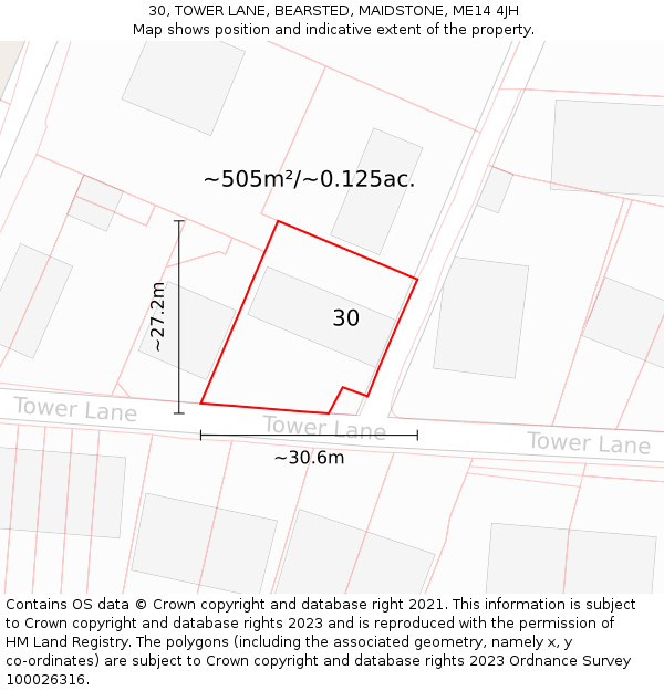 30, TOWER LANE, BEARSTED, MAIDSTONE, ME14 4JH: Plot and title map