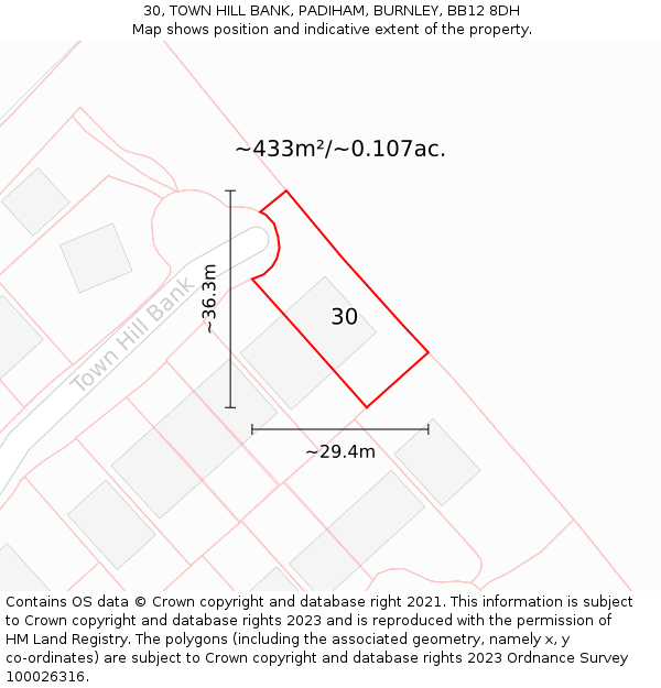 30, TOWN HILL BANK, PADIHAM, BURNLEY, BB12 8DH: Plot and title map
