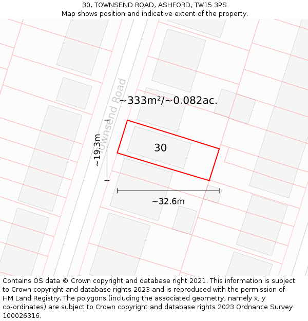 30, TOWNSEND ROAD, ASHFORD, TW15 3PS: Plot and title map