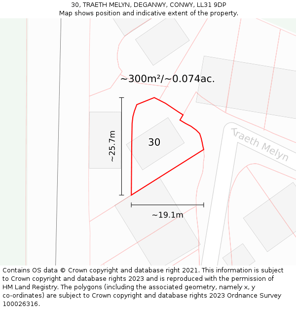 30, TRAETH MELYN, DEGANWY, CONWY, LL31 9DP: Plot and title map