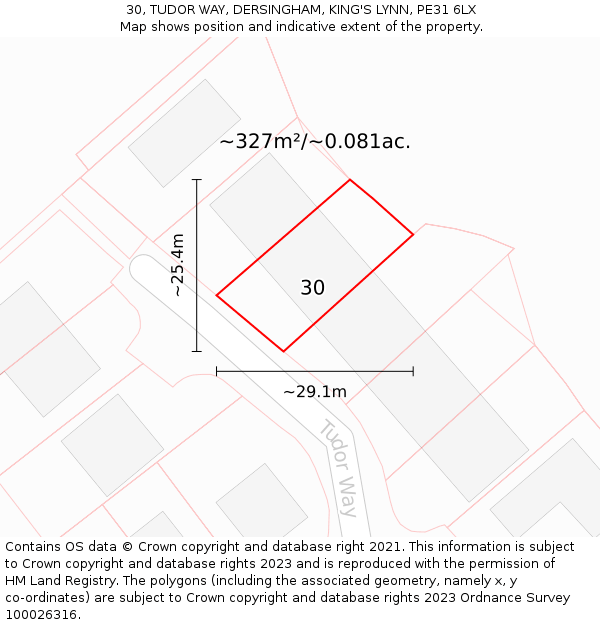 30, TUDOR WAY, DERSINGHAM, KING'S LYNN, PE31 6LX: Plot and title map