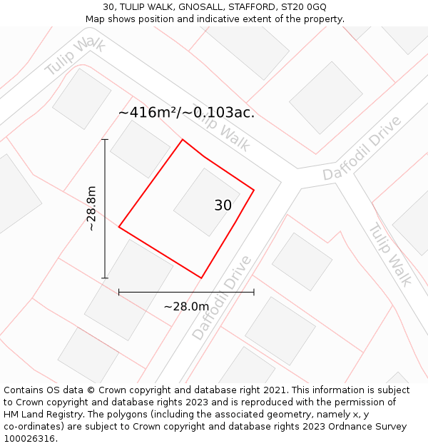 30, TULIP WALK, GNOSALL, STAFFORD, ST20 0GQ: Plot and title map