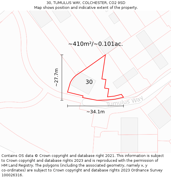 30, TUMULUS WAY, COLCHESTER, CO2 9SD: Plot and title map