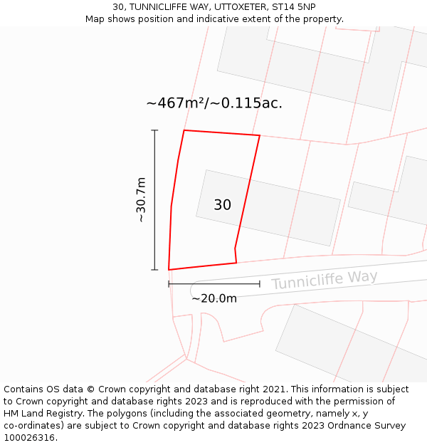 30, TUNNICLIFFE WAY, UTTOXETER, ST14 5NP: Plot and title map