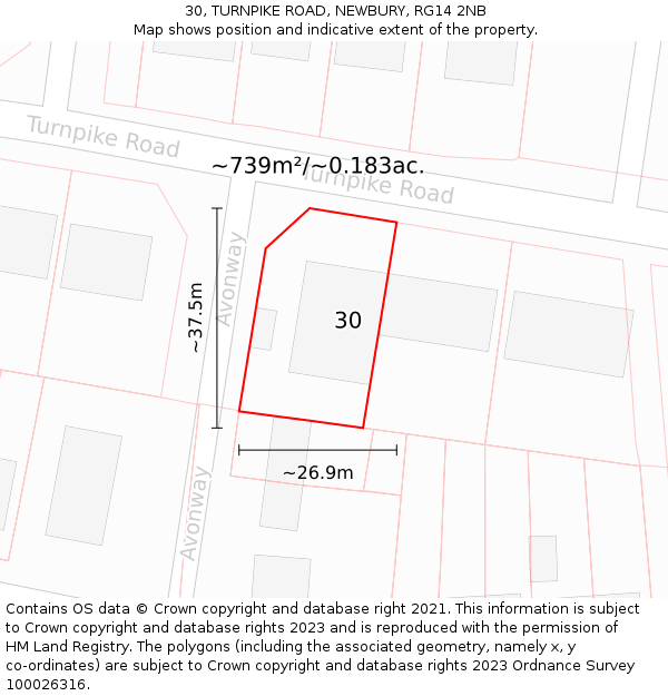 30, TURNPIKE ROAD, NEWBURY, RG14 2NB: Plot and title map