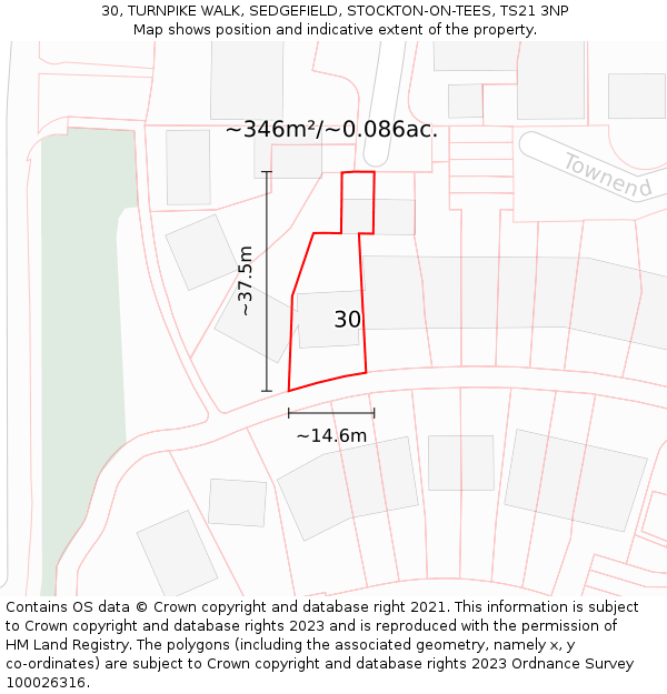 30, TURNPIKE WALK, SEDGEFIELD, STOCKTON-ON-TEES, TS21 3NP: Plot and title map