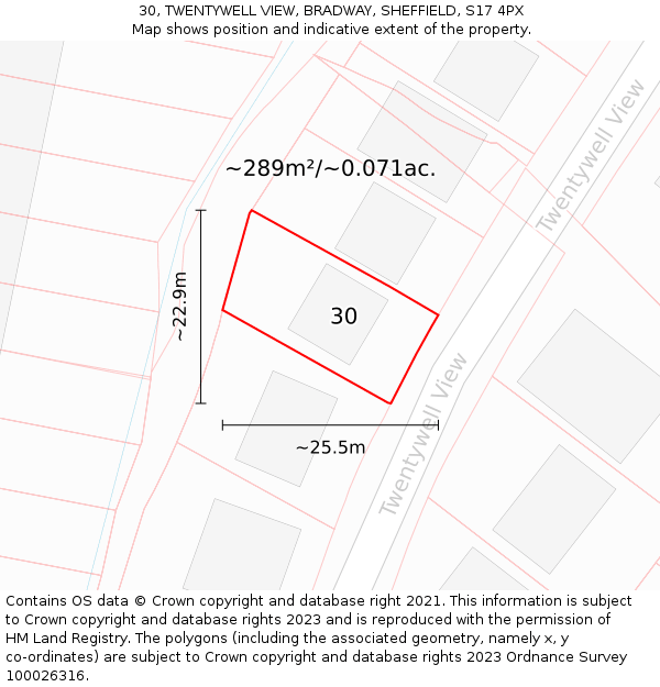 30, TWENTYWELL VIEW, BRADWAY, SHEFFIELD, S17 4PX: Plot and title map