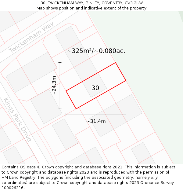 30, TWICKENHAM WAY, BINLEY, COVENTRY, CV3 2UW: Plot and title map