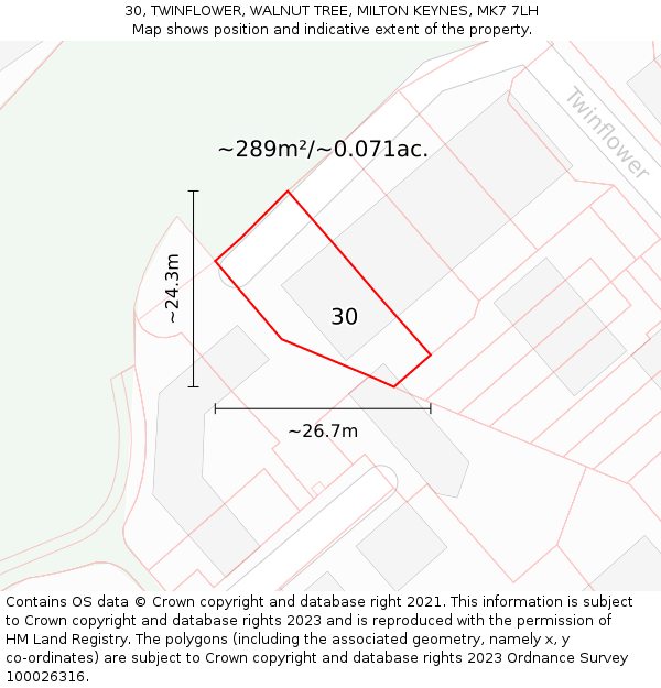 30, TWINFLOWER, WALNUT TREE, MILTON KEYNES, MK7 7LH: Plot and title map