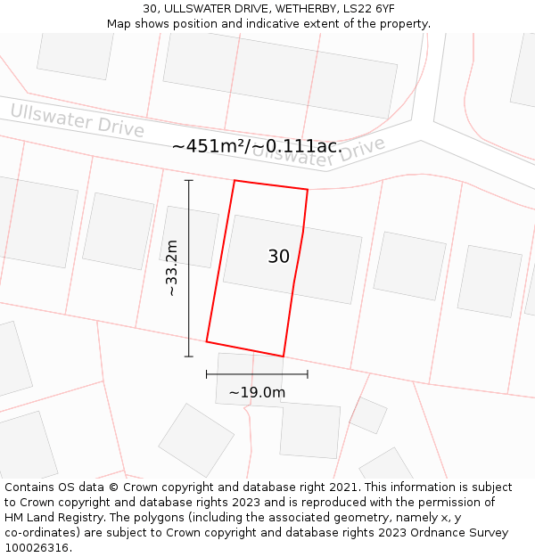 30, ULLSWATER DRIVE, WETHERBY, LS22 6YF: Plot and title map
