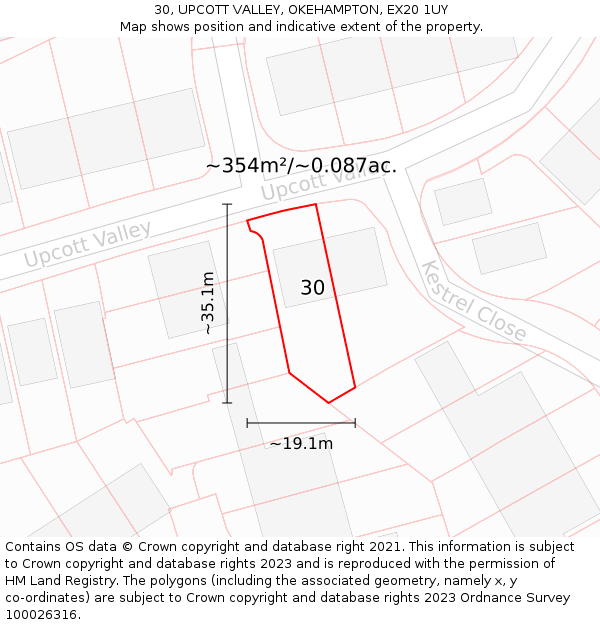 30, UPCOTT VALLEY, OKEHAMPTON, EX20 1UY: Plot and title map