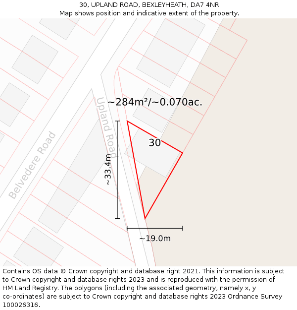 30, UPLAND ROAD, BEXLEYHEATH, DA7 4NR: Plot and title map
