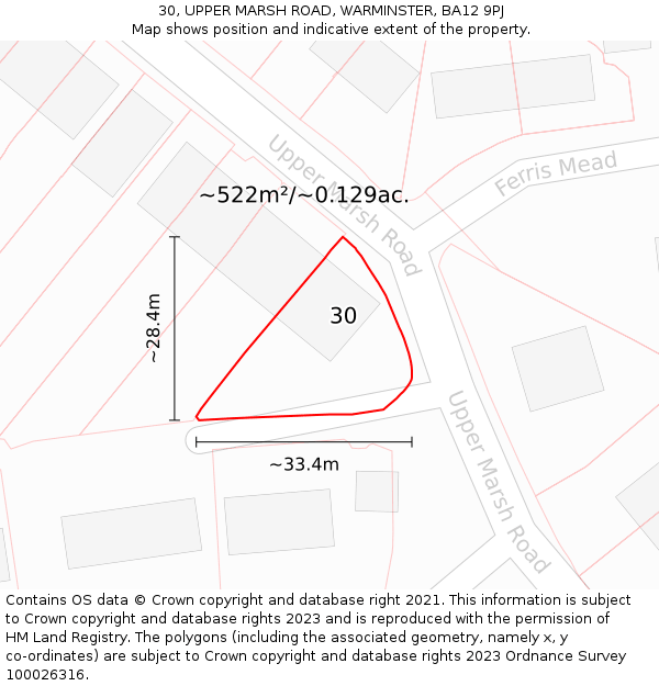 30, UPPER MARSH ROAD, WARMINSTER, BA12 9PJ: Plot and title map