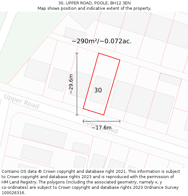 30, UPPER ROAD, POOLE, BH12 3EN: Plot and title map
