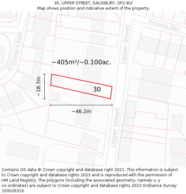 30, UPPER STREET, SALISBURY, SP2 8LY: Plot and title map