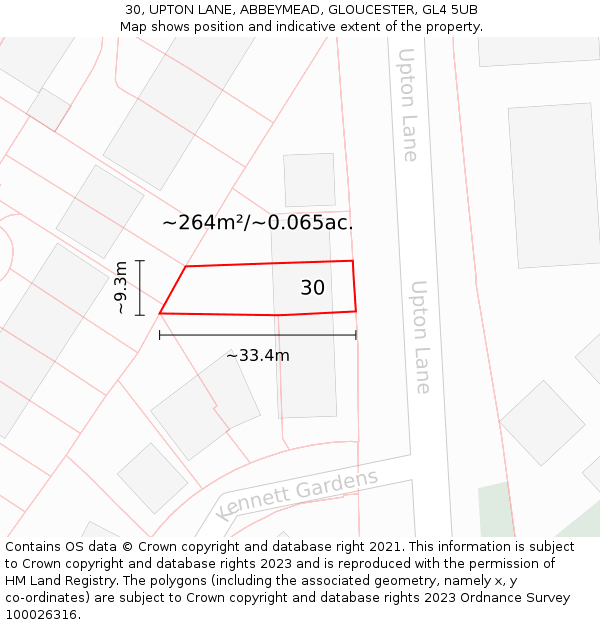 30, UPTON LANE, ABBEYMEAD, GLOUCESTER, GL4 5UB: Plot and title map
